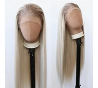 Towarm Ombre Platinum Dirty Blonde Long Straight Synthetic Lace Front Wig with Brown Roots Pre Plucked Heat Resistant Hair Ash Blonde Synthetic Lace Wigs Daily Use (Ombre Dirty Blonde)