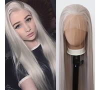 Towarm Silver Grey Wig Long Straight Ash Blonde Synthetic Lace Front Wigs Pre Plucked Natural Hairline with Baby Hair for Black Women Light Grey Heat Resistant Fiber Hair Cosplay Daily Wear Wig (Grey)