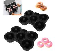 TOWEBOORY 2 PCS Doughnut Mould for Air Fryer Baking, Silicone Donut Moulds Reusable Non-Stick 5 Cavity Molds Bagel Baking Tin for 8qt-10qt Ninja Double Stack Air Fryer Accessories