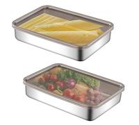 TOWEBOORY 2pc Stainless Steel Deli Meat Keeper - Cold Food Storage Box with Lid for Fridge - 19.5 x 14 x 4cm
