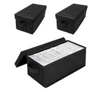 TOWEBOORY 3 PCS CD Storage Boxes, 15.75" x 6.3" x 6.1" Stackable DVD Case Storage with Lid and Handles Foldable Record Storage Container Disc Organizer Holds up to 20 DVDs/45 CDs