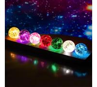 TOWEBOORY 7 Colors Ice Cracked Balls with LED Wooden Stand, 40mm Ice Cracked Glass Crystal Chakra Balls 40mm Healing Sphere Balls Set for Meditation Positive Energy Night Light Home Decoration