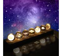 TOWEBOORY 7 Crystal Balls Night Light Decor, Healing Spheres with LED Wooden Stand 40mm Glass Ball Solar System Crystal Ball for Meditation Positive Energy Home Office Decoration (Warm Light)