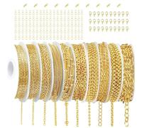 TOWEBOORY 78.7ft Jewelry Chains, 10 Rolls Gold Necklace Chains Jewelry Making Chains Kit with Jump Rings and Lobster Clasps, Women Bracelet Earring Crafts for DIY Jewelry Making Supplies (Gold)