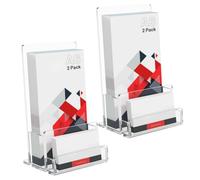 TOWEBOORY A6 Acrylic Leaflet Holder with Business Card Holder, 2 Pack Clear Freestanding Brochure Display Stand Booklet Flyer Stand for Menu, Magazine, Pamphlet, Booklets, Journals, Business Card