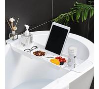 TOWEBOORY Bathtub Tray, Expandable Bathroom Tray Plastic Drain Bath Tub Tray Table Multifunctional Bathtub Bathroom Organizer Bathtub Accessories Bathroom Gadgets(White)