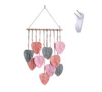 TOWEBOORY Macrame Wall Hanging, Green Leaf Tassel Tapestry Handmade Woven Cotton Rope Tapestry Macrame Wall Hanging Leaves Boho Chic Wall Decor for Bedroom Living Room Apartment (40 * 80CM) (Pink)