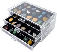 TOWEBOORY Rock Display Case, Gemstone Display Case Rocks Collection Box Crystal Storage Box Acrylic Jewelry Storage Boxes with Velvet Trays, 1 x