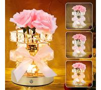 TOWEBOORY Rose Flower Lamp Touch Lamp, Rechargeable Cordless Table Lamp 3 Colors Stepless Dimming Crystal Night Light Mood Light Bedside Lamp Decor for Home Office, Birthday Gifts (Pink Rose)