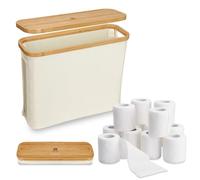 TOWEBOORY Toilet Roll Storage, 17.63 * 14.37 * 6.1in Toilet Roll Holder Storage Stand with Lid Bathroom Storage Box Toilet Roll Storage Basket Toilet Paper Storage Holder Up to 12 Mega Rolls (Beige)