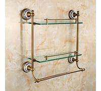 Towel Bars 2 Tier Bathroom Glass Shelf with Towel Bar Antique Brass Finish Wall Mount Shower Caddy Bath Basket Nizer