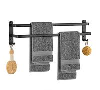 Towel Bars Aluminum Single Bar Multi Multifunctional Wall Mount Bath Towel Rail With 2 Hooks(30cm,B-Black)