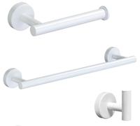 Towel Bars Bathroom Accessories Set - 3 Pieces Stainless Steel Hardware Set Wall Mounted Rack, 12"Bath Towel Bar + Toilet Paper Holder + Towel Robe Hook, Heavy Duty Kit Shower Construction (White)