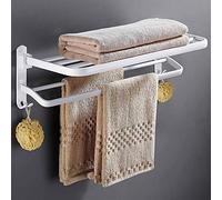 Towel Bars Bathroom Double Towel Rails White Bath Bar Rack 304 Stainless Steel Rail Self With Hooks(50cm)