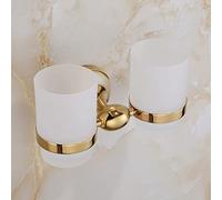 Towel Bars Bathroom Hardware Set All Copper Double Layer European Golden Jade Towel Bar Rack Towel Clothes Hook Toilet Paper Holder Hardwaresingle(Double Toothbrush Cup)