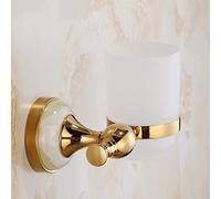 Towel Bars Bathroom Hardware Set All Copper Double Layer European Golden Jade Towel Bar Rack Towel Clothes Hook Toilet Paper Holder Hardwaresingle(Single Toothbrush Cup)