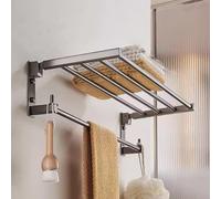 Towel Bars Towel Hanger Gray Brushed Folding Bath Bathroom Storage Rack Tower Holder(Single Pole,60CM)