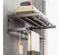 Towel Bars Towel Shelf Full Copper Bathroom Folding Storage Rack With Movable Hooks Tower Holder(Double Pole,39cm)