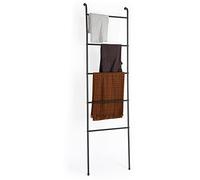 Towel Blanket Ladder Leaning Black Metal Blanket Holder 5 Tier Industrial Ladder Rack for Bathroom Living Room Laundry Room (Matte Black)