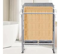 Towel Display Rack, 3 Tier Free Standing Metal Stand with Storage Basket & Hook, 40 Inch Tall for Bathroom, Bedroom, Beach, Hot Tub