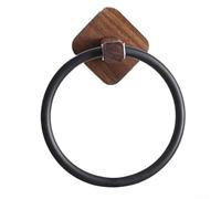 Towel for RING Wooden Towel Holder Wall Mounted Bathroom Hanger Round Rack Metal Organizer Kitchen Bedroom Modern Design (Walnut Black)