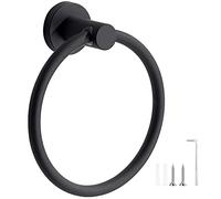 Towel Holder, Black Frosted Wall-Mounted Towel Ring in 304 Stainless Steel, Round Towel Holder for Bathroom, Kitchen (Black)