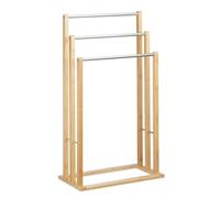 Towel Holder Freestanding with 3 Towel Rails, Towel Stand for Bathroom, Wood, Stainless Steel, HWD: 84 x 46 x 24.5 cm, Natural Camper Van Caravan Camping Shed Garage Rail