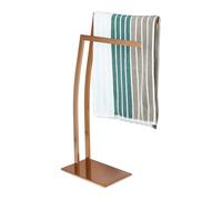 Relaxdays WIMEDO Corner Towel Rack, Size: 80 x 32 x 20 cm Stainless Steel Free-Standing Towel Stand with 2 Rails, Copper