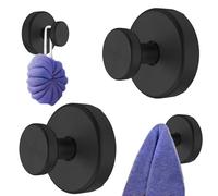 Towel Holder Suction Hooks Stainless Steel for Bathroom Shower Caddy Glass Door Kitchen Utensils Coat Heavy Duty Hooks Stick On Self Adhesive No-Drilling Hanging up to 5 KG Nail Free 2 PCS Black