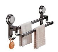Towel Holder with Suction Cup, Double Rods, Clamp-Free Stand, Double Towel Rail for the Toilet, for Home, Bathroom, Showers, Mirrors, Tiles, Walls, Doors and Smooths