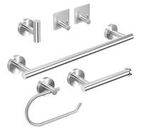 Towel Holders Bathroom Hardware Set - 6 PCS Stainless Steel Bathroom Towel Rails Set Wall Mounted, 40CM Bath Towel Bar +2 Toilet Paper Holders + 3 Towel Robe Hook, Heavy Duty Bathroom Accessories Kit