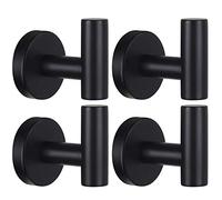 Towel Hooks Bathroom Coat Hook Robe Hook Stainless Steel Heavy Duty Door Hanger Towel Robe Clothes Cabinet Closet Sponges Wall Hook for Bathroom Bedroom Kitchen Hotel Pool 4 Packs Matte Black