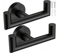Towel Hooks for Bathroom 2 Packs Black Wall Mount Towel Holder Stainless Steel Heavy Duty Double Robe Coats Hook for Kitchen, Bedroom, Pool (Drilling)
