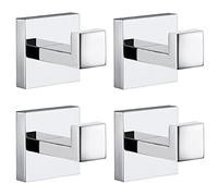 Towel Hooks for Bathrooms, Chrome Polished Towel Hook for Kitchen Bathroom, SUS304 Stainless Steel Coat Hook, Square Heavy Heavy Duty Robe Hooks for Hanging Towels, Coats, sponges, Wall Mount, 4 Pack