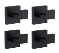 Towel Hooks for Bathrooms, Matte Black Towel Hook for Kitchen Bathroom, SUS304 Stainless Steel Coat Hook, Square Heavy Duty Holder Robe Hooks for Hanging Towels, Coats, sponges, Wall Mount, 4 Pack