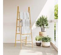 Towel Ladder Double-Sided Bamboo Brown 50x160cm 5-Rung Each Side Free-Stand Fold