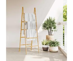 Towel Ladder Double-Sided Bamboo Brown 50x160cm 5-Rung Each Side Free-Stand Fold