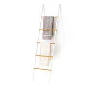 Relaxdays Towel Ladder, Bamboo & Iron, HWD: 164 x 45 x 2 cm, Decorative Ladder 5 Rungs, Towels & Clothing, White/Natural