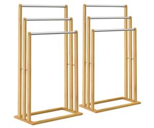 Towel Rack 2Pcs Set Bamboo with 3 Stainless Steel Poles