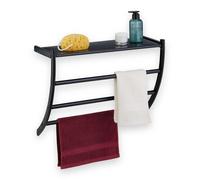 Relaxdays Towel Rack, 3 Rails, H x W x D: 44 x 56.5 x 23 cm, Wall Towel Holder, Steel, Black