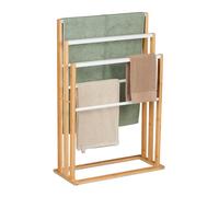 Relaxdays Towel Rack, 6 Bars, MDF & Bamboo, HWD: 82x55x24 cm, Free-Standing Airer, Bathroom Drying Rail, White/Natural
