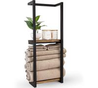 towel Rack for Bathroom Wall Mounted 2 Tier with Shelf, 2 Bars Wall Towel Holder for Small Bathroom, Black Supports 25kg