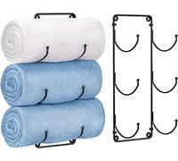 Towel Rack for Bathroom, Wall Mounted Towel Storage, Bath Hanging Towel Holder, Metal Wine Rack Towel Rail for Shower Towels Hand Towel, Set of 2 (Black)