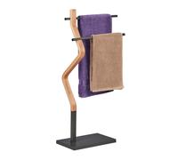Relaxdays Rack, 2 Rails, Free, 85 x 43.5 x 20 cm, Bathroom Stand for Towels, Steel & MDF, Grey/Natural