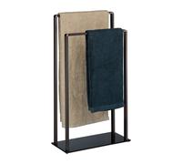 Towel Rack, Freestanding Clothes Valet, Double Rail Bathroom Stand, Black