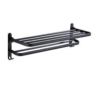 Towel Rack Towel Rail Wall-Mounted Towel Rack Foldable Towel Rail with Hook Space Aluminum Towel Rack Black Rack Kitchen Bathroom Towel Bar Towel Holder/Schwarz/40 * 20 * 17Cm
