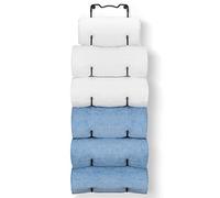 Towel Rack Wall Mounted, Bathroom Towel Storage Rack with 6 Compartments, Metal Towel Rail Hanging Practical Towel Holder for Large and Small Towels, Black