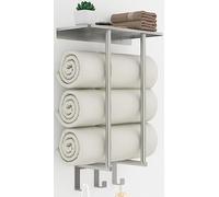Towel Rack Wall Mounted, BETHOM Bathroom Towel Storage with Shelf and 3 Hooks for Small Bathroom, Bathroom Towel Holder Can Holds Up to 3 Large Size(160 x 100 cm) of Rolled Towels, Brushed Nickel