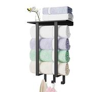 Towel Rack Wall Mounted, BETHOM Metal Square Tube Bathroom Towel Rack with Shelf, 50cm Bathroom Towel Holder for Folded or Rolled Large Bath Towels(160x100cm), Black