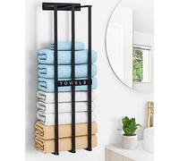 Towel Rack Wall Mounted, Towel Storage Wall Mounted, 75cm Bathroom Towel Holder Can Hold 6 Large Bath Sheets, 3 Bar Rail Bath Towel Racks, Bathroom Towel Storage Rack for Rolled Salon Towel, Black